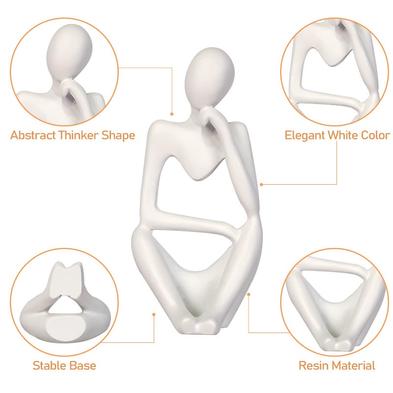 Ozzptuu Sandstone Resin Thinker Style Abstract Sculpture Statue Collectible Figurines Home Office Bookshelf Desktop Decor (Small White  Right) - Image 4