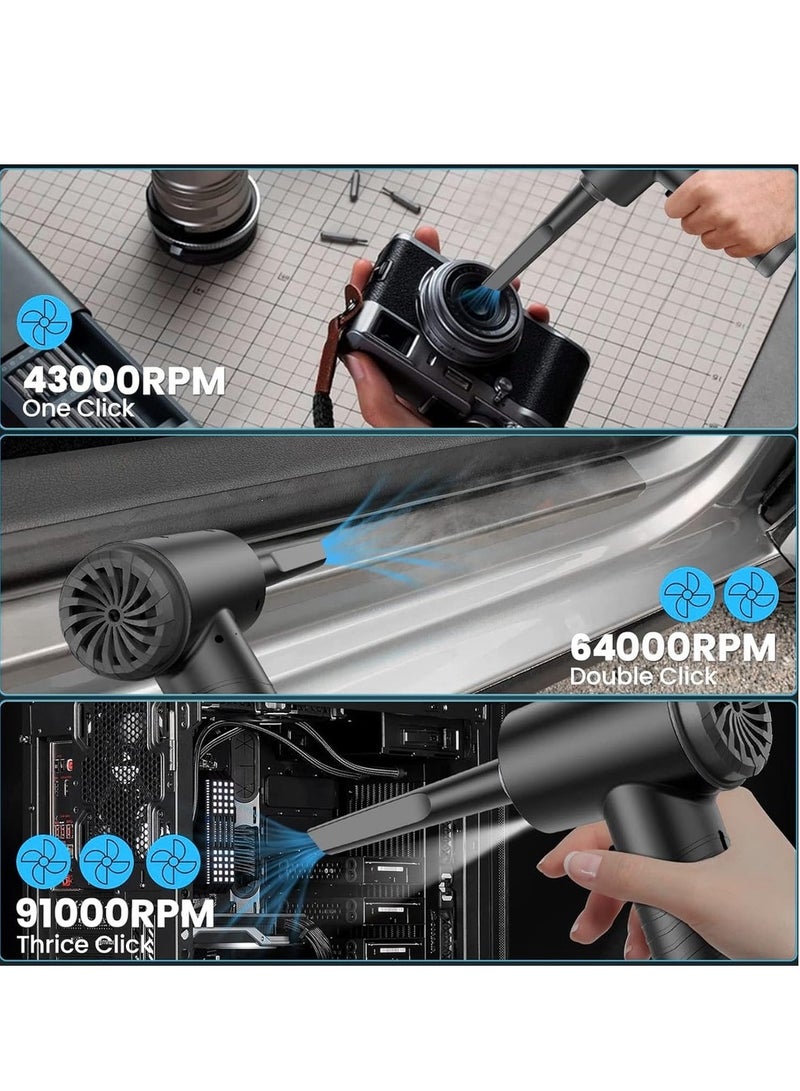 Compressed Air Duster Electric Air Duster And Vacuum 2 In 1 3-Gear To 91000RPM 7600mAh Cordless Duster Replaces Air Cans Pump For Computer Keyboard Camera Car Clean - Image 3
