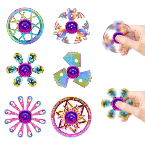Lerifer 6 Pack Metal Fidget Spinner for Kids and Adults Fidget Toys for Focus Stress Relief ADHD Anxiety Sensory Fidget Set for Blue Monday Relief - Image 1