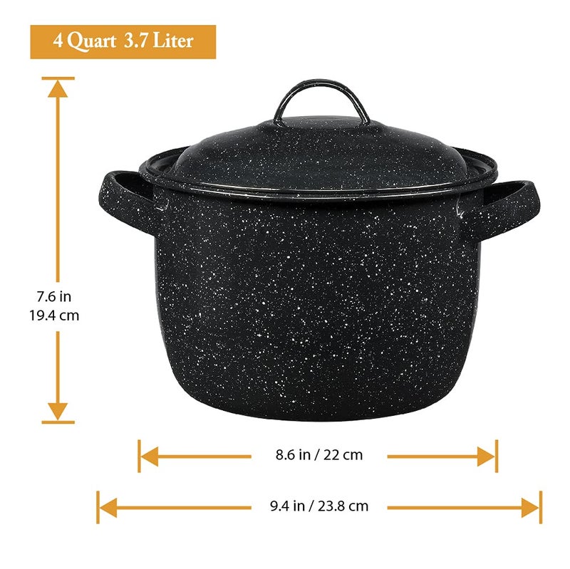Granite Ware وعاء فولاذي مينا جرانيت سعة 4 كوارت مع غطاء، أسود مرقط - Image 3