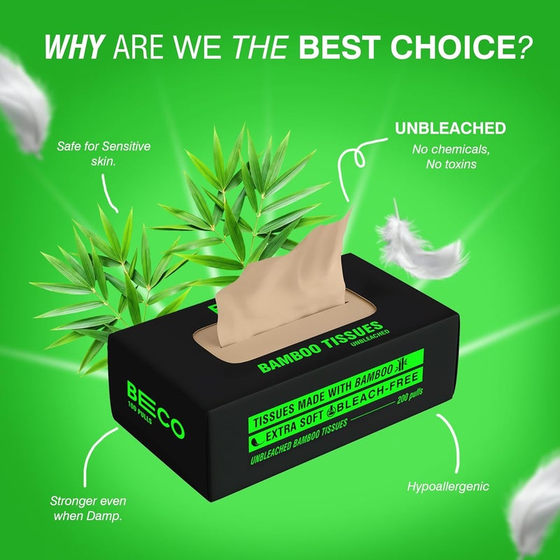BECO Bamboo Facial Tissue Paper Box-Hard Pack | 100 pulls x 4 boxes | Super Soft, Skin Friendly & Highly Absorbent Face Tissue Napkins | Car Tissue Box | 100% Natural & Ecofriendly | 2 ply-400 Pulls - Image 3