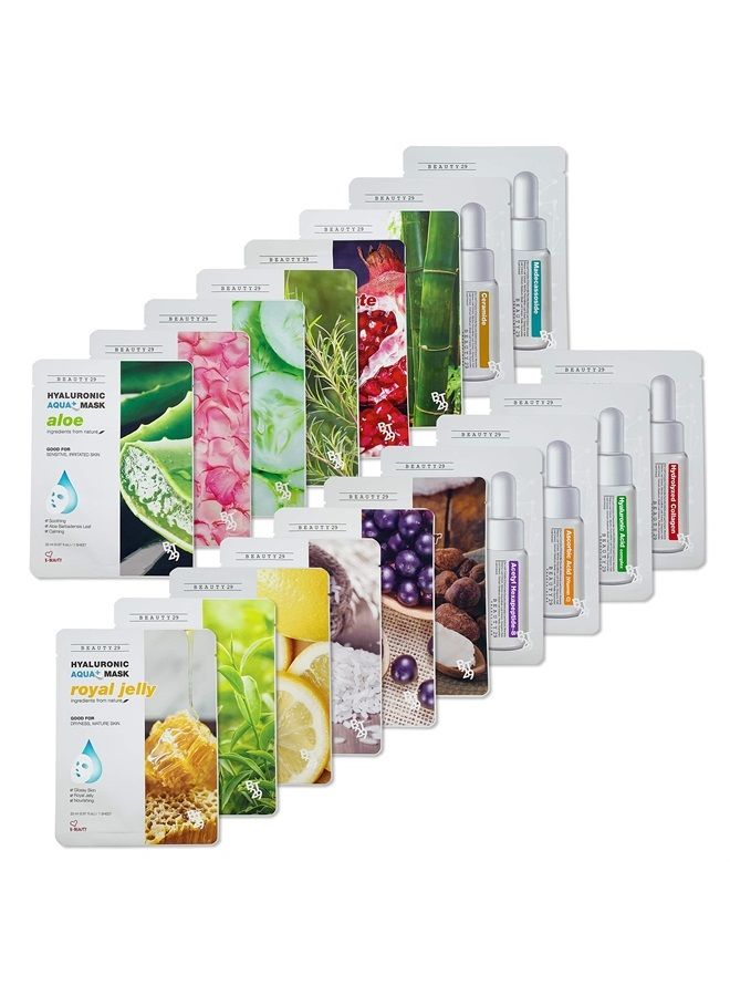 BEAUTY29 Hyaluronic Aqua Plus Essence Full Face Facial Sheet Mask 18 Sheets Combo - VALUE SET - Image 1