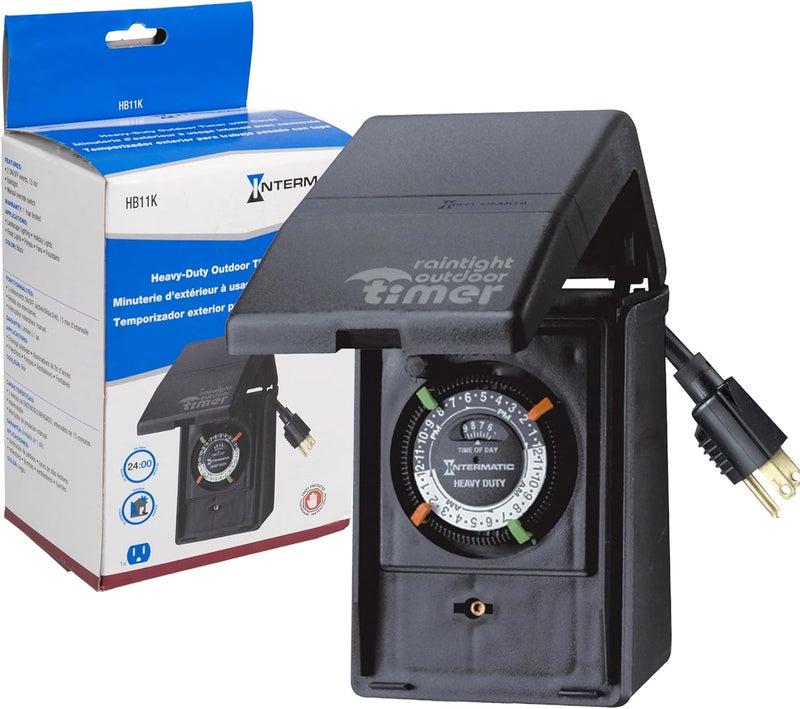 Intermatic HB11K Heavy-Duty Outdoor Plug-in Timer – 2 ON/2 Off Settings, 30-Min Minimum Intervals, Weatherproof Flip Cover, 15A/1800W, 1 HP Rated, 13" Cord – Ideal for Pool Pumps, Lights, Decorations - Image 1