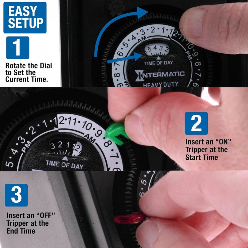 Intermatic HB11K Heavy-Duty Outdoor Plug-in Timer – 2 ON/2 Off Settings, 30-Min Minimum Intervals, Weatherproof Flip Cover, 15A/1800W, 1 HP Rated, 13" Cord – Ideal for Pool Pumps, Lights, Decorations - Image 3