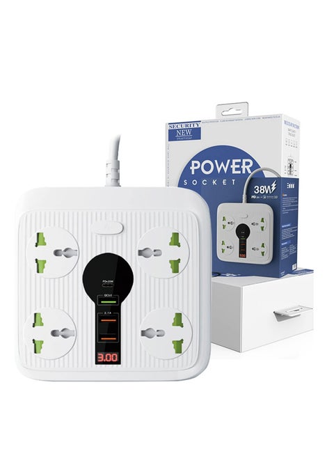 Power Strip Surge Protector with USB - Extension Cord Flat Plug with Widely 4 AC Outlet and 3 USB 1 PD, LED Small Desktop Station with 6 ft Power Cord, Compact Socket for Travel, Home and Office