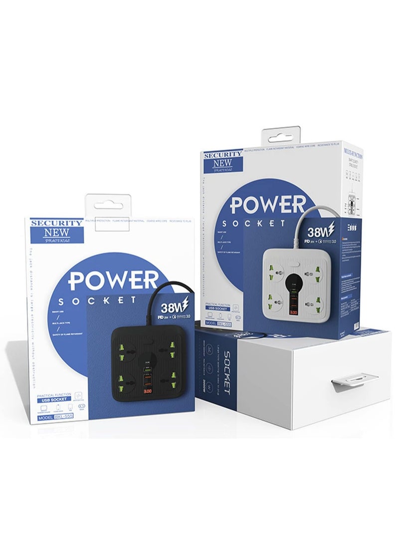 Generic - Power Strip Surge Protector with USB - Extension Cord Flat Plug with Widely 4 AC Outlet and 3 USB 1 PD, LED Small Desktop Station with 6 ft Power Cord, Compact Socket for Travel, Home and Office - Image 1