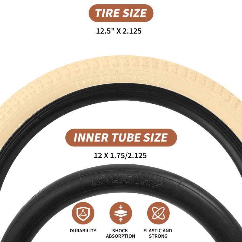 aledaras 12.5"/14"/16"/18"/20" Kids Bike Tire 2 Pack Folding Replacement Tire and Inner Tubes, Beige Bike Tires Compatible with 12.5/14/16/18/20x1.75/1.95/2.125 Tire Wheel - Image 2