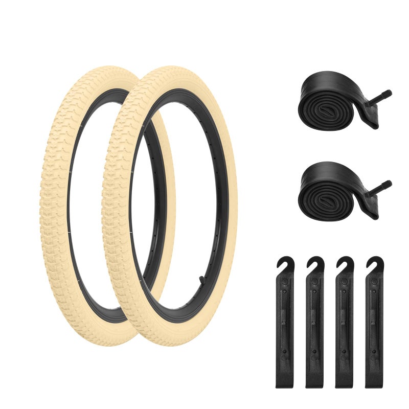 aledaras 12.5"/14"/16"/18"/20" Kids Bike Tire 2 Pack Folding Replacement Tire and Inner Tubes, Beige Bike Tires Compatible with 12.5/14/16/18/20x1.75/1.95/2.125 Tire Wheel - Image 1