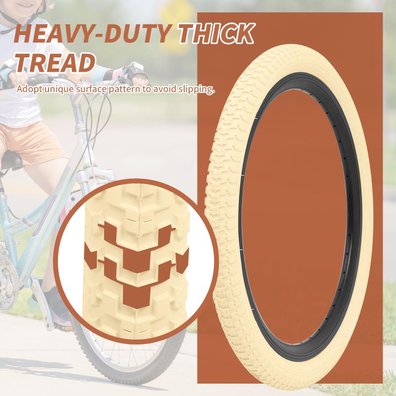 aledaras 12.5"/14"/16"/18"/20" Kids Bike Tire 2 Pack Folding Replacement Tire and Inner Tubes, Beige Bike Tires Compatible with 12.5/14/16/18/20x1.75/1.95/2.125 Tire Wheel - Image 4