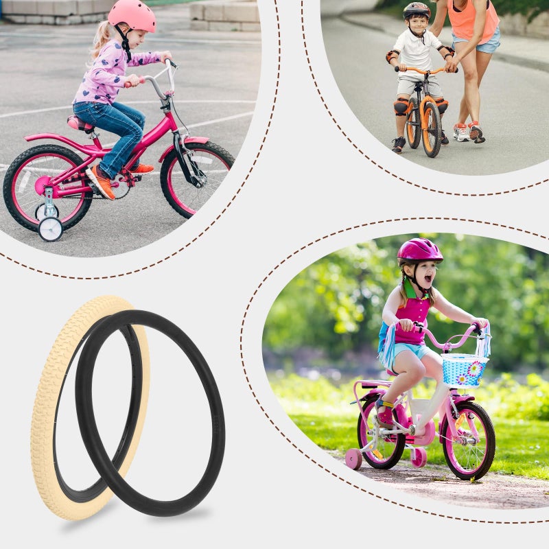 aledaras 12.5"/14"/16"/18"/20" Kids Bike Tire 2 Pack Folding Replacement Tire and Inner Tubes, Beige Bike Tires Compatible with 12.5/14/16/18/20x1.75/1.95/2.125 Tire Wheel - Image 3