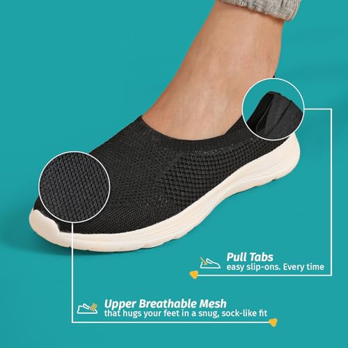 YOHO Knitted Slip-Ons for Women | Lightweight, Stylish & Casual Without Lace Sneakers for Woman | Extra Soft Insole & Shock Absorbing, Walking Loafer Shoes for Ladies SOS-114 | Classic Black - UK 5 - Image 3