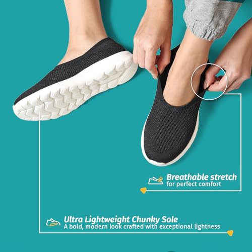YOHO Knitted Slip-Ons for Women | Lightweight, Stylish & Casual Without Lace Sneakers for Woman | Extra Soft Insole & Shock Absorbing, Walking Loafer Shoes for Ladies SOS-114 | Classic Black - UK 5 - Image 5