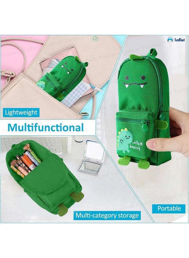 FunBlast Pencil Pouch, Stylish Pencil case, Large Capacity Hangable Canvas Pencil Case, Cute Cartoon Pouch for Kids, Kawaii Pencil Case, Aesthetic Pouch for School & College Students (Green-Dino) - Image 4