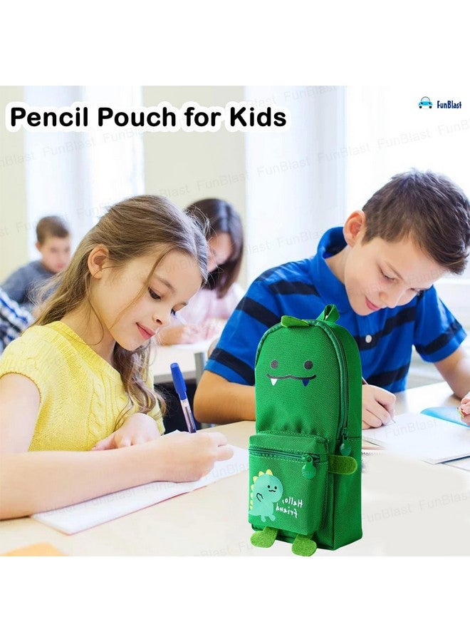 FunBlast Pencil Pouch, Stylish Pencil case, Large Capacity Hangable Canvas Pencil Case, Cute Cartoon Pouch for Kids, Kawaii Pencil Case, Aesthetic Pouch for School & College Students (Green-Dino) - Image 5