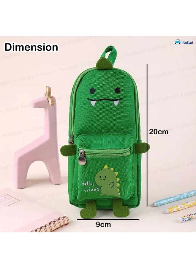 FunBlast Pencil Pouch, Stylish Pencil case, Large Capacity Hangable Canvas Pencil Case, Cute Cartoon Pouch for Kids, Kawaii Pencil Case, Aesthetic Pouch for School & College Students (Green-Dino) - Image 3