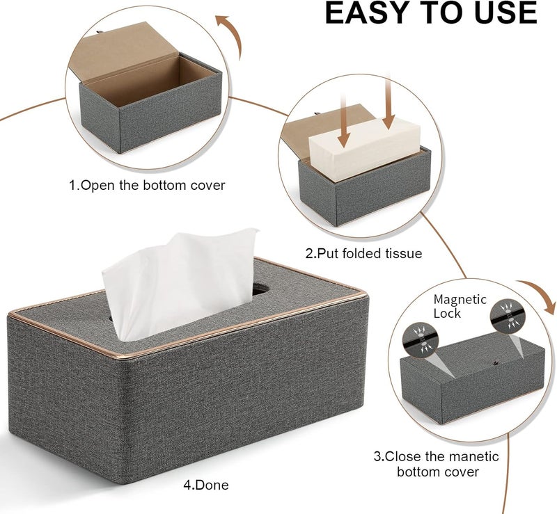 GORESE Tissue Box Cover Rectangular, PU Leather Tissue Box Holder for Kleenex,Napkin,Tissue Box Covers Rectangle for Bathroom Car Home Office Decorative 9.84"X5.23"X3.77" Grey - Image 5
