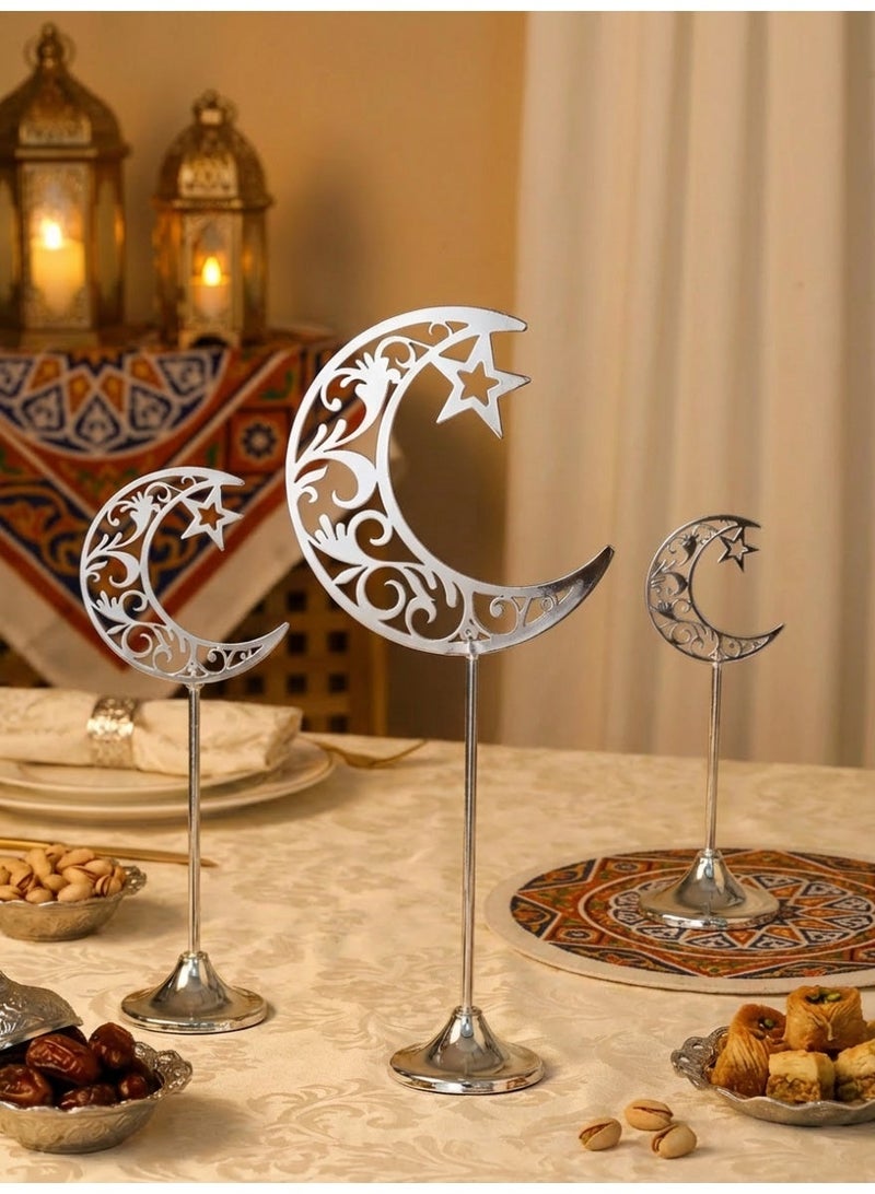 مجموعة من 3 زينة مكتبية لرمضان، زينة على شكل هلال، زينة مكتبية، زينة احتفالية، ديكور منزلي، ديكور غرفة، هدايا رمضانية، زينة حفلات وأعياد، نجمة، هلال، فانوس، إنها الهدية المثالية للعائلة والأصدقاء. - Image 1