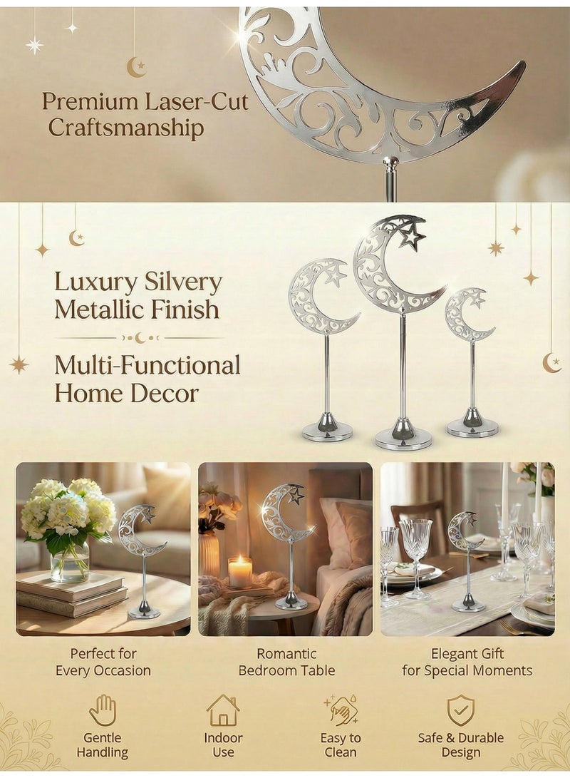 مجموعة من 3 زينة مكتبية لرمضان، زينة على شكل هلال، زينة مكتبية، زينة احتفالية، ديكور منزلي، ديكور غرفة، هدايا رمضانية، زينة حفلات وأعياد، نجمة، هلال، فانوس، إنها الهدية المثالية للعائلة والأصدقاء. - Image 3