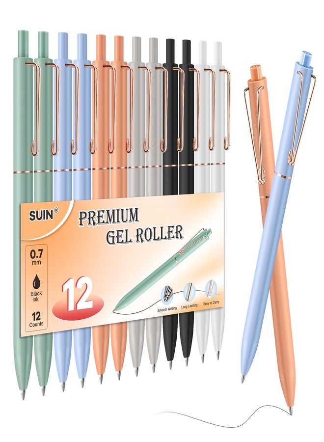 SUIN Gel Pens - 0.7mm Quick-Dry Black Ink, Retractable Rolling-Ball Gel-Pens, Medium Fine Point for Smooth Writing - Cute Office and School Supplies, Ideal Gifts for Women (12) - Image 1