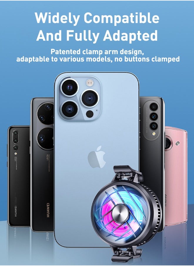 Phone Cooler, Phone Cooling Fan for Gaming And Live Streaming，Two Speed Adjustment, Fixture Design, Semiconductor Phone Cooler with RGB Light,Mini Phone Fan for Mobile Phone Tablet PC
