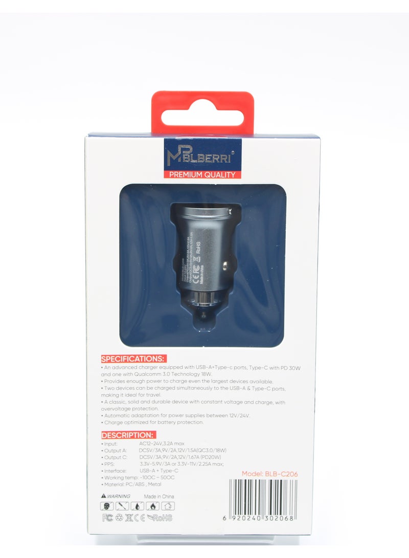 MPBLBERRI Premium Quality PD Car Charger, 30W, Grey - Image 5