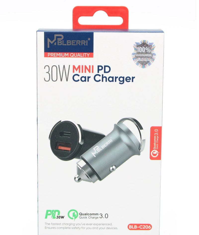 MPBLBERRI Premium Quality PD Car Charger, 30W, Grey - Image 4