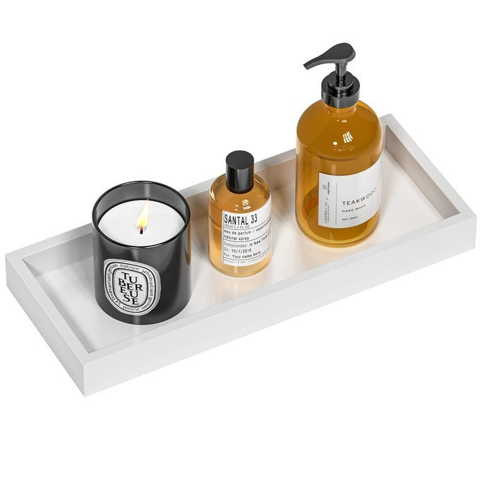 BATHROOM VANITY TRAY BAMBOO TRAY FOR COUNTER WOOD SMALL BATHROOM DECORATIVE TRAY DRESSER TOP PERFUME TRAY FOR HOME DECORATION 113 L X 44 W X 114 H WHITE