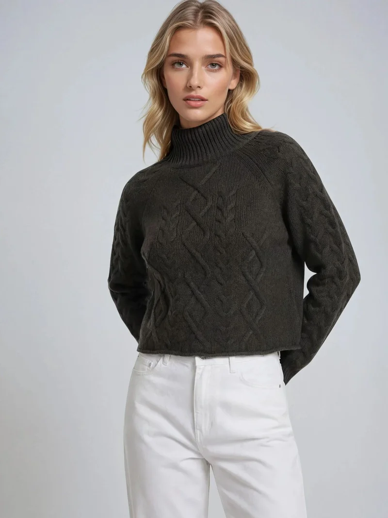 ميكسراي MIXRAY Argyle Pattern Ribbed Half Turtleneck Sweater