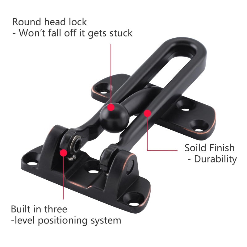 ويل ميد مزلاج قفل باب متأرجح من ويل ميد، مزلاج أمان للباب لحماية الأطفال وأمن المنزل، مشبك حماية معزز لمزلاج الباب (برونز مصقول بالزيت، عبوة من 4 قطع) - Image 2