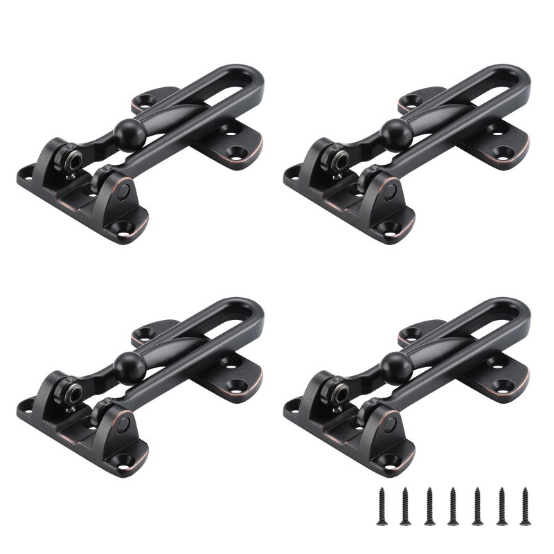 ويل ميد مزلاج قفل باب متأرجح من ويل ميد، مزلاج أمان للباب لحماية الأطفال وأمن المنزل، مشبك حماية معزز لمزلاج الباب (برونز مصقول بالزيت، عبوة من 4 قطع) - Image 1