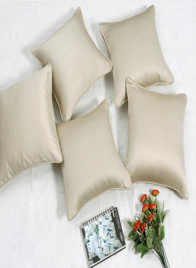 RD TREND® Satin Cushion Covers 16 Inch x 16 Inch | Decorative Throw Pillows for Sofa, Couch, Living Room, Home Décor Cushion Cover Set of 5 (Beige) - Image 5