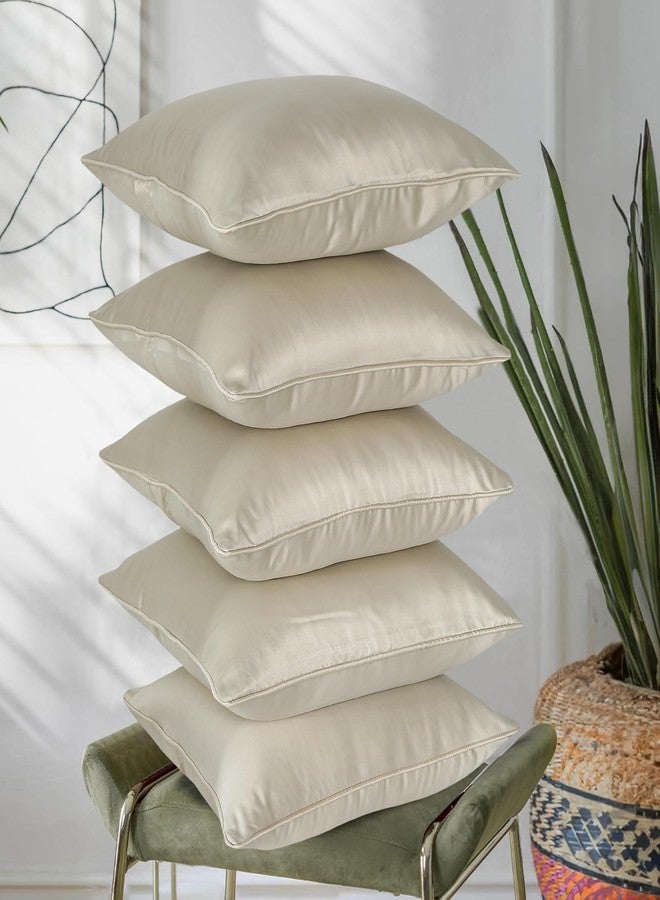 RD TREND® Satin Cushion Covers 16 Inch x 16 Inch | Decorative Throw Pillows for Sofa, Couch, Living Room, Home Décor Cushion Cover Set of 5 (Beige) - Image 1