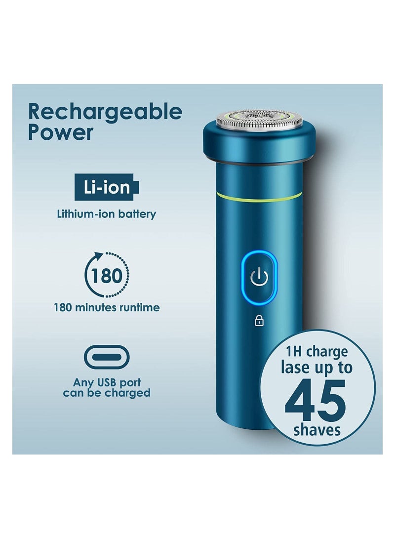 NIBEMINENT Electric Razor for Men, Travel Shaving Razor, Multi-Function Portable 100% Washable Rotary Shaver Wet & Dry Shaver-Type-C Fast Charging (Blue) - Image 3
