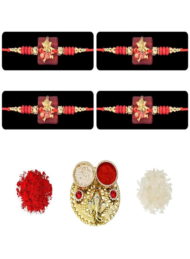 Natali Traders Pack of 4 Bal Ganesha Rakhi for Kids - Cute Ganesh Ji Rakhi Set for Kids Boys, Men, Bhai, Brother - Rakhis with Roli Chawal Chopra - Image 1