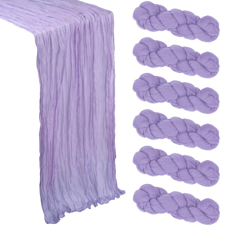 Heneger 6 Pack Lilac Purple Cheesecloth Table Runner 10Ft Lavender Gauze Cheese Cloth Table Runner 35x120 Inch Boho Sheer Rustic Fabric for Holiday Party Decor Baby Shower Wedding Decorations - Image 1