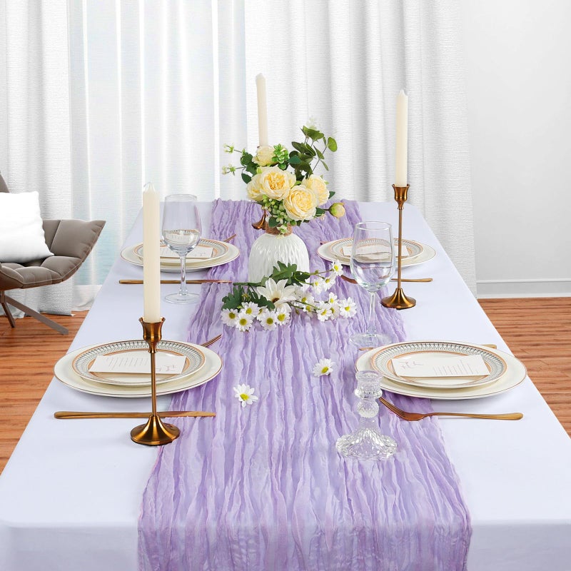 Heneger 6 Pack Lilac Purple Cheesecloth Table Runner 10Ft Lavender Gauze Cheese Cloth Table Runner 35x120 Inch Boho Sheer Rustic Fabric for Holiday Party Decor Baby Shower Wedding Decorations - Image 3