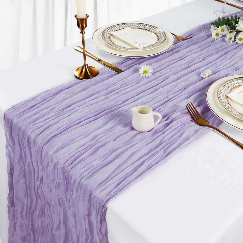 Heneger 6 Pack Lilac Purple Cheesecloth Table Runner 10Ft Lavender Gauze Cheese Cloth Table Runner 35x120 Inch Boho Sheer Rustic Fabric for Holiday Party Decor Baby Shower Wedding Decorations - Image 4
