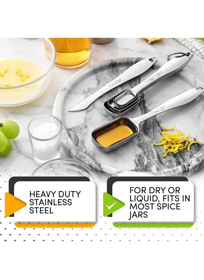Spring Chef Spring Chef Stainless Steel Measuring Spoons Set of 6 with Leveler, Rectangular Metal Teaspoon & Tablespoon Measuring Spoons for Dry & Liquid Ingredients - Nesting Kitchen Gadgets For Baking & Cooking  - Image 3
