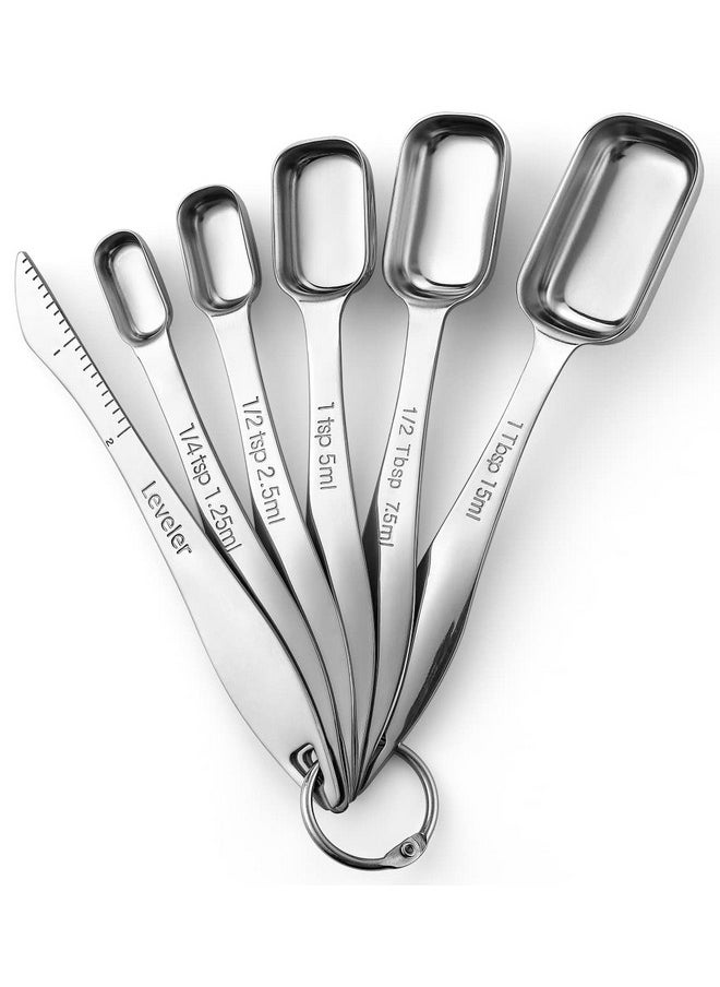 Spring Chef Spring Chef Stainless Steel Measuring Spoons Set of 6 with Leveler, Rectangular Metal Teaspoon & Tablespoon Measuring Spoons for Dry & Liquid Ingredients - Nesting Kitchen Gadgets For Baking & Cooking  - Image 1