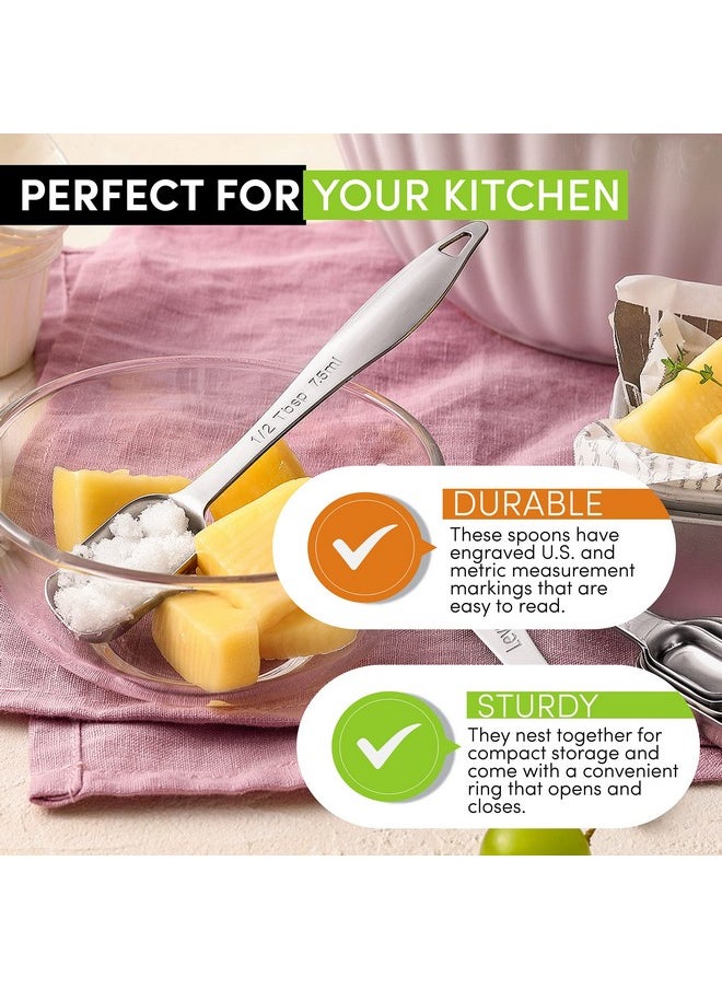 Spring Chef Spring Chef Stainless Steel Measuring Spoons Set of 6 with Leveler, Rectangular Metal Teaspoon & Tablespoon Measuring Spoons for Dry & Liquid Ingredients - Nesting Kitchen Gadgets For Baking & Cooking  - Image 4