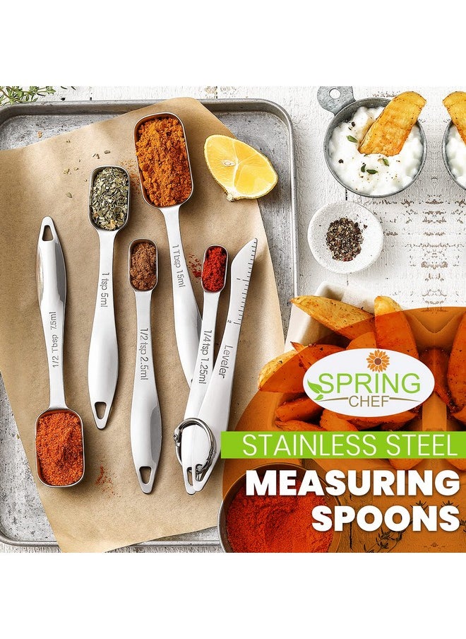 Spring Chef Spring Chef Stainless Steel Measuring Spoons Set of 6 with Leveler, Rectangular Metal Teaspoon & Tablespoon Measuring Spoons for Dry & Liquid Ingredients - Nesting Kitchen Gadgets For Baking & Cooking  - Image 2