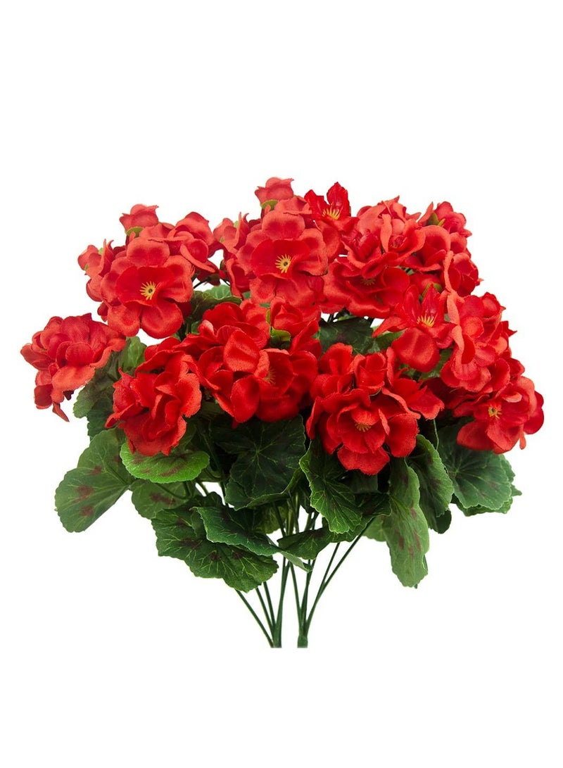 Excefore 2 Pcs Artificial Red Geranium Bush Faux Flowers Geraniums Silk Flowers Outdoor Plant Bush Red Geraniums for Floral Home Decor Indoor Garden Patio Grave Cemetary Vase Table Centerpiece - Image 1