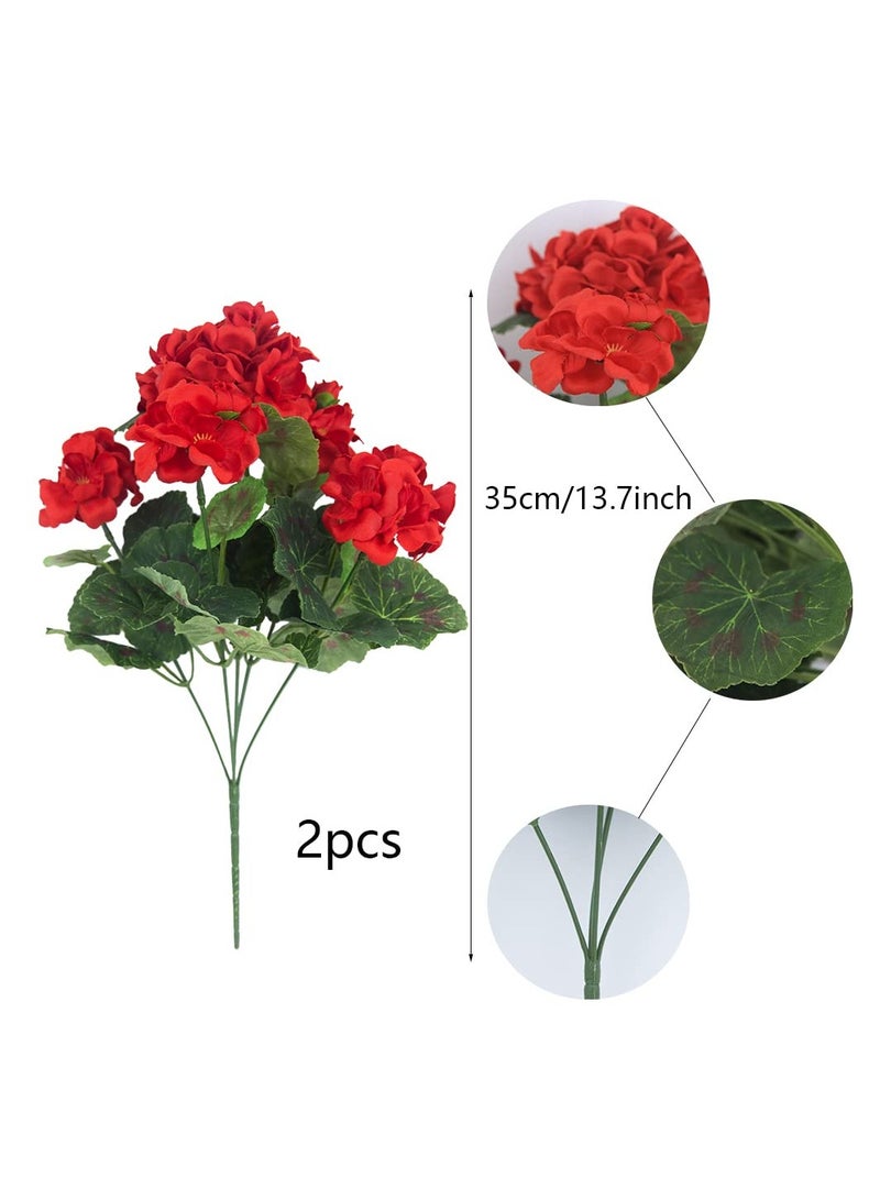 Excefore 2 Pcs Artificial Red Geranium Bush Faux Flowers Geraniums Silk Flowers Outdoor Plant Bush Red Geraniums for Floral Home Decor Indoor Garden Patio Grave Cemetary Vase Table Centerpiece - Image 2