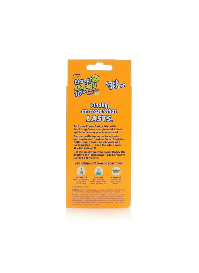 Scrub Daddy - ممحاة دادي إسفنجة مزدوجة الجوانب - 10 مرات أكثر متانة من الممحايات التقليدية مع جواهر فرك - تزيل الأوساخ، والخدوش والبقع - ممحاة إسفنجية مفعّلة بالماء، مجموعة من 2 - Image 1