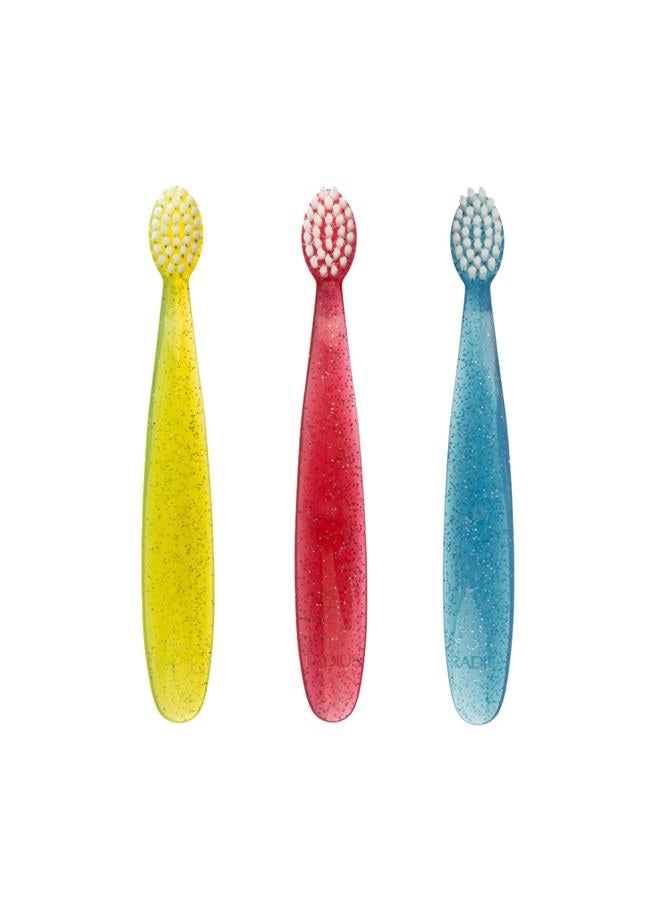 Radius Totz Toothbrush Extra Soft Brush BPA Free & ADA Accepted Designed for Delicate Teeth & Gums for Children 18 Months & Up - Blue Coral Yellow - Pack of 3 - Image 1