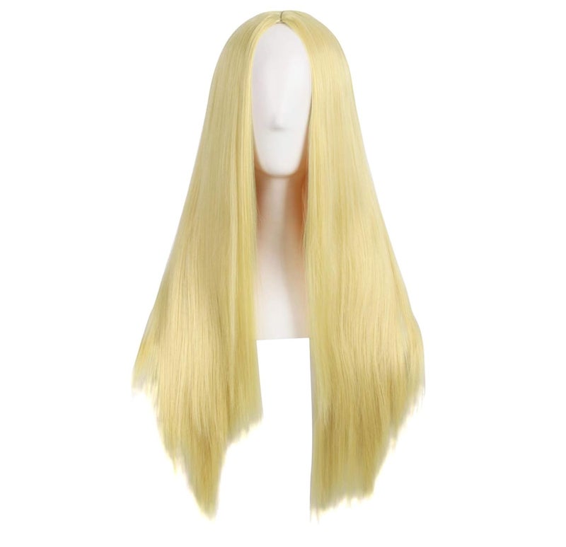 MapofBeauty MapofBeauty 28 Inch70cm Women Special Long Straight Synthetic Wig Blonde Yellow
