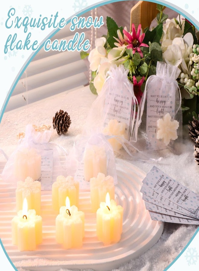 MTLEE 50 Sets Christmas Inspirational Gift Snow Shape Candle Employee Appreciation Gift Art Decor for Christmas Holiday New Year Snowflake Candle Motivational Card with Organza Bag Thank You Favor - Image 4