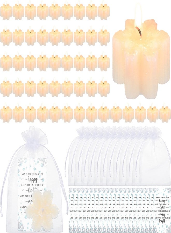 MTLEE 50 Sets Christmas Inspirational Gift Snow Shape Candle Employee Appreciation Gift Art Decor for Christmas Holiday New Year Snowflake Candle Motivational Card with Organza Bag Thank You Favor - Image 1
