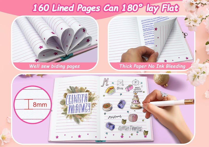GINMLYDA Girls Diary with Lock for Kids, 7x5.25 Inches 160 Lined Pages Secret Pink Doughnut Notebook for Girls Journal with Lock for Kids Pre School Writing Drawing Cute Girls Gifts for Birthday - Image 4