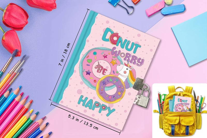 GINMLYDA Girls Diary with Lock for Kids, 7x5.25 Inches 160 Lined Pages Secret Pink Doughnut Notebook for Girls Journal with Lock for Kids Pre School Writing Drawing Cute Girls Gifts for Birthday - Image 3